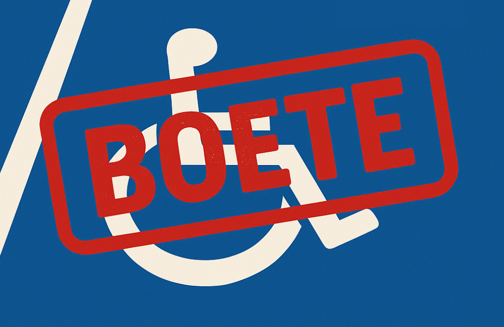 bord met een rolstoel waarover boete geschreven staat
